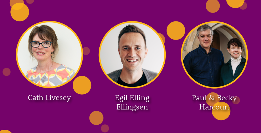 Udenlandske talere på SommerOase 2024: Cath Livesey, Egil Elling Ellingsen og Paul & Becky Harcourt